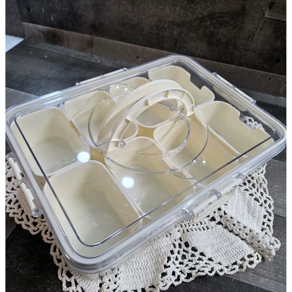 Divided Serving Tray w/Lid/Handles 8 Compartments Snackle Box w/2 Spoons 6 Forks